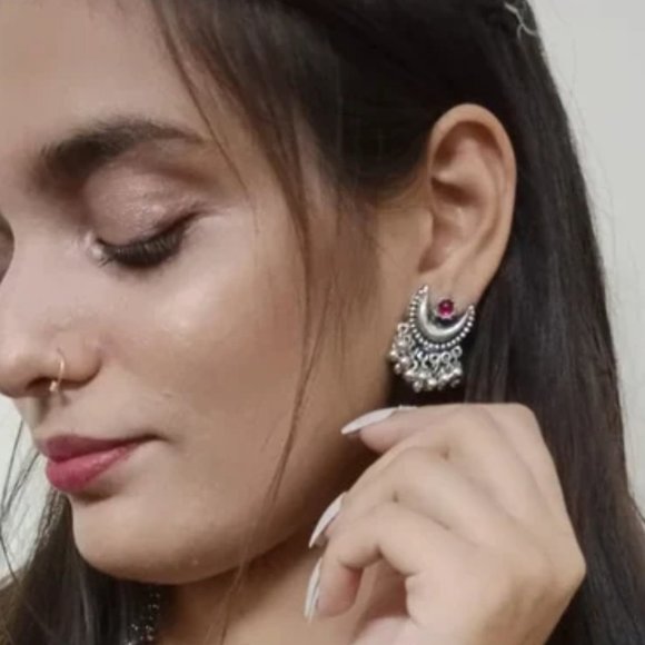 Jewelry Set With Multicolor Glass Stone, Long Pendant Necklace WithSmall Earring - Picture 4 of 6